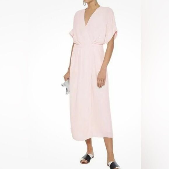 Equipment femme tavine v neck short sleeve midi dress pale blush pink 6 - Picture 1 of 12